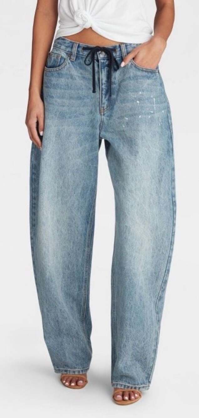 KBB by Kahlana Barrel Leg Jeans  Mid Rise with Drawstring and Paint Splatter
